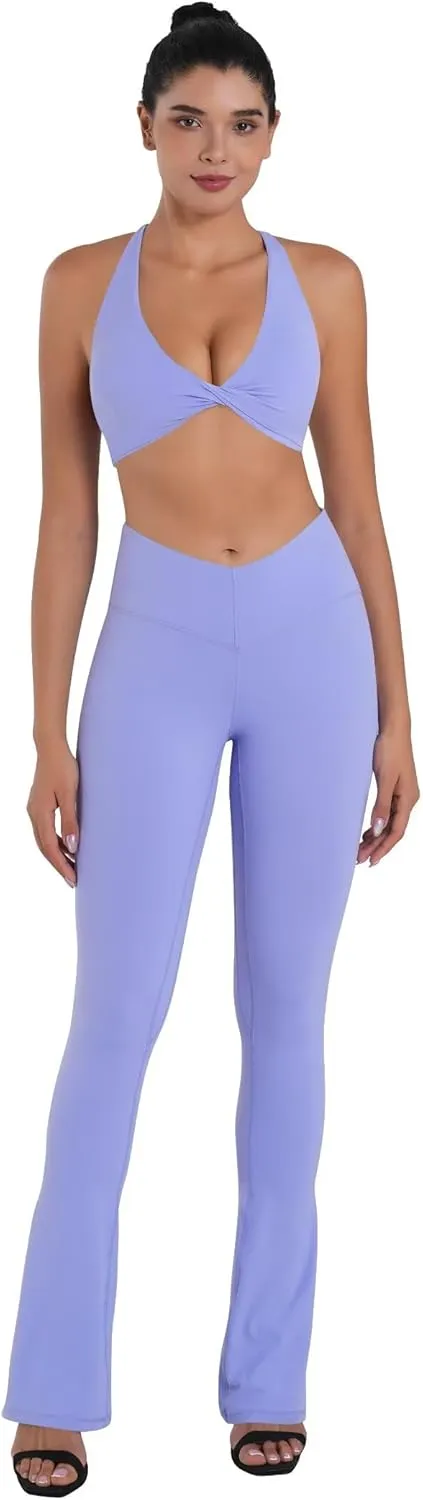 Sunzel Mini Flare Leggings for Women V Crossover Mid Rise Workout Flared Yoga Pants with Tummy Control and Wide Leg