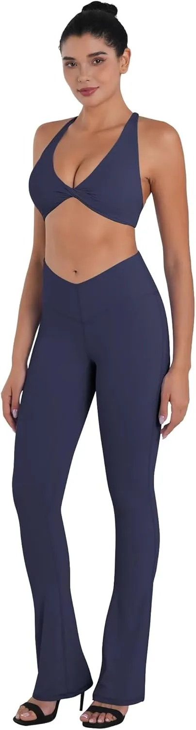 Sunzel Mini Flare Leggings for Women V Crossover Mid Rise Workout Flared Yoga Pants with Tummy Control and Wide Leg
