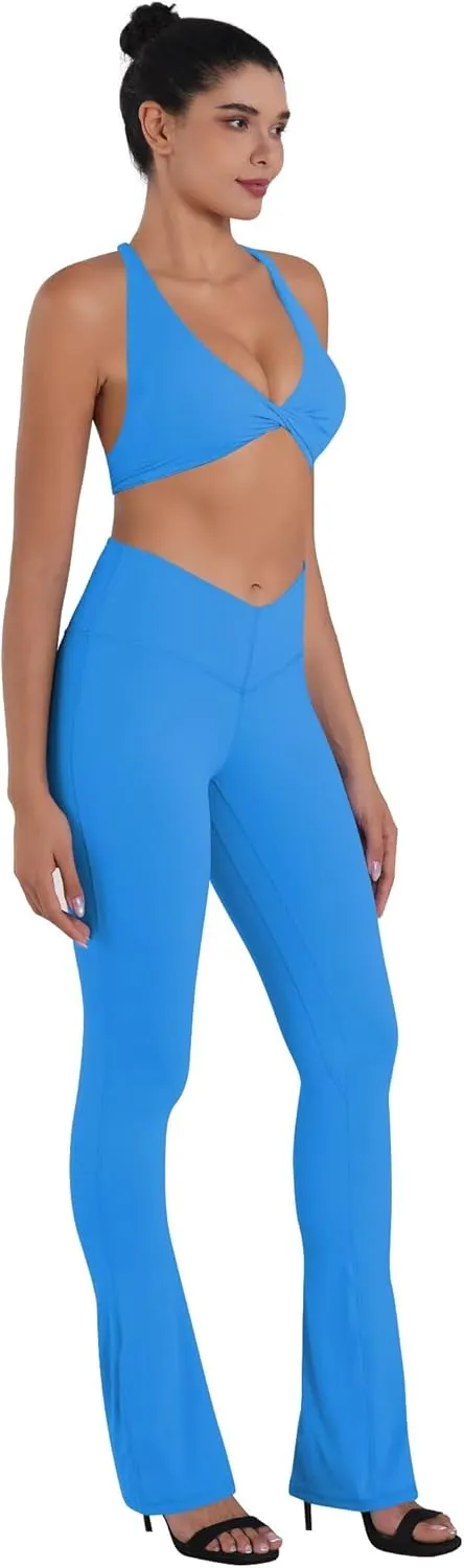 Sunzel Mini Flare Leggings for Women V Crossover Mid Rise Workout Flared Yoga Pants with Tummy Control and Wide Leg