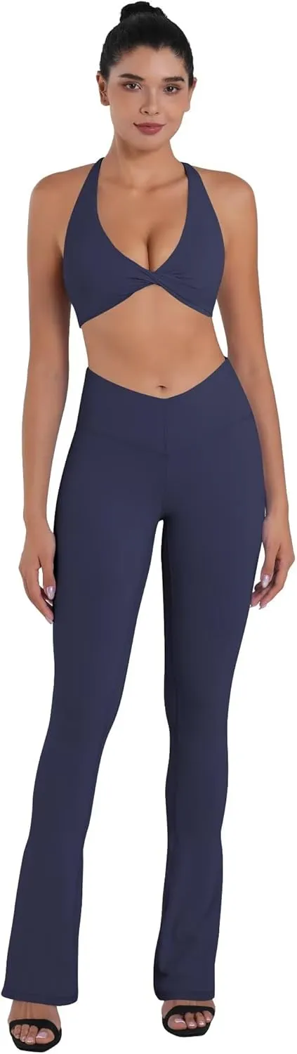 Sunzel Mini Flare Leggings for Women V Crossover Mid Rise Workout Flared Yoga Pants with Tummy Control and Wide Leg