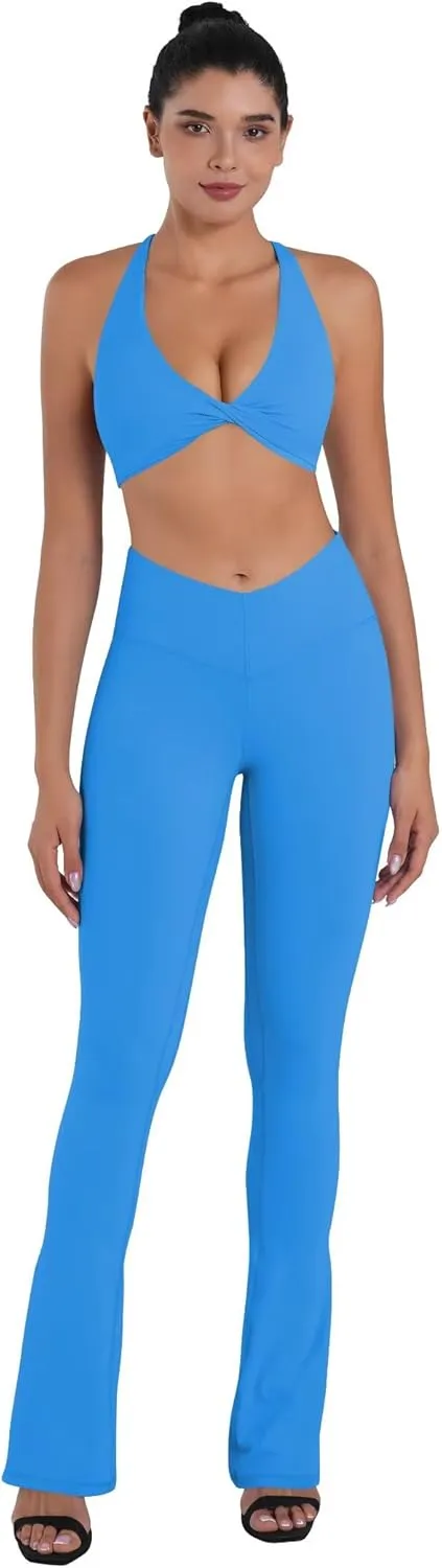 Sunzel Mini Flare Leggings for Women V Crossover Mid Rise Workout Flared Yoga Pants with Tummy Control and Wide Leg