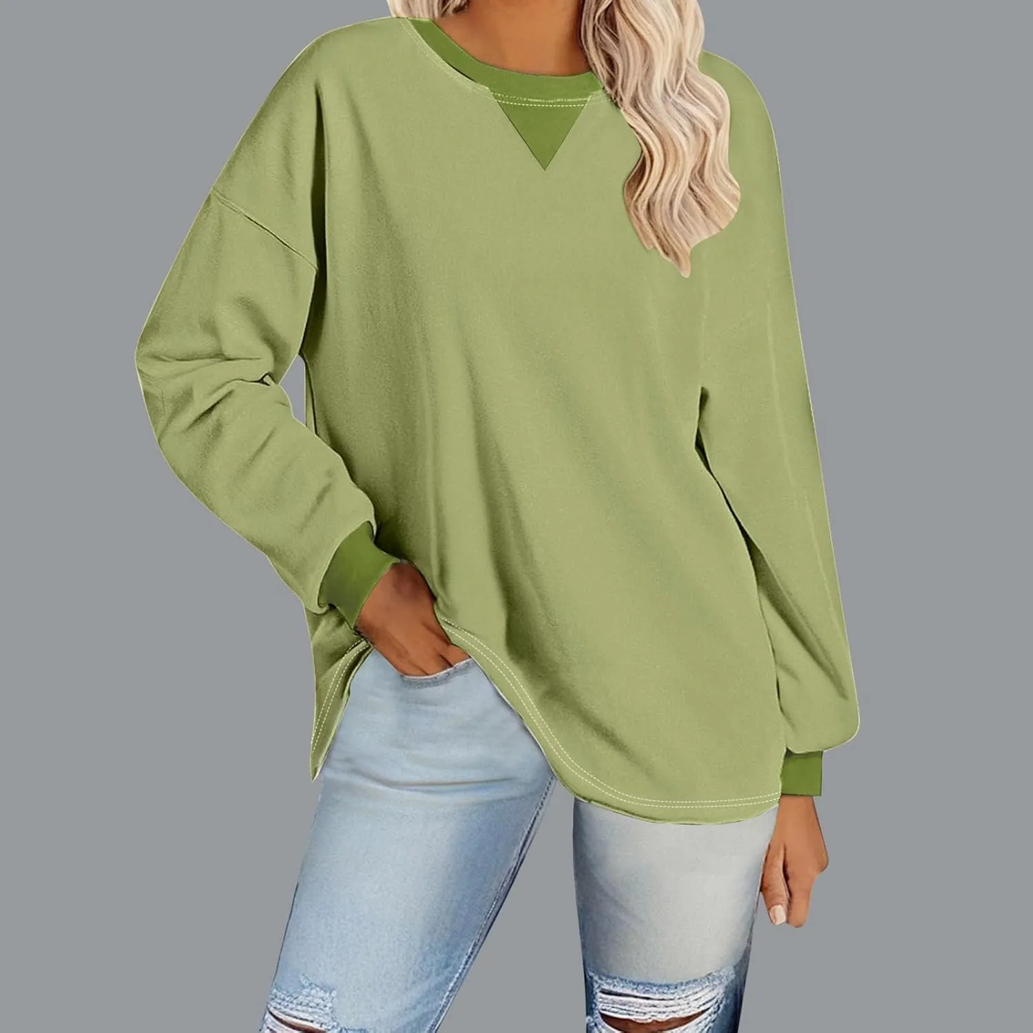 Sweatshirts for Women Oversized Loose Hoodie Long Sleeve Crew Neck Drop Shoulder Pullover Fall Womens Fashion Top