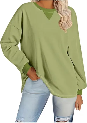 Sweatshirts for Women Oversized Loose Hoodie Long Sleeve Crew Neck Drop Shoulder Pullover Fall Womens Fashion Top
