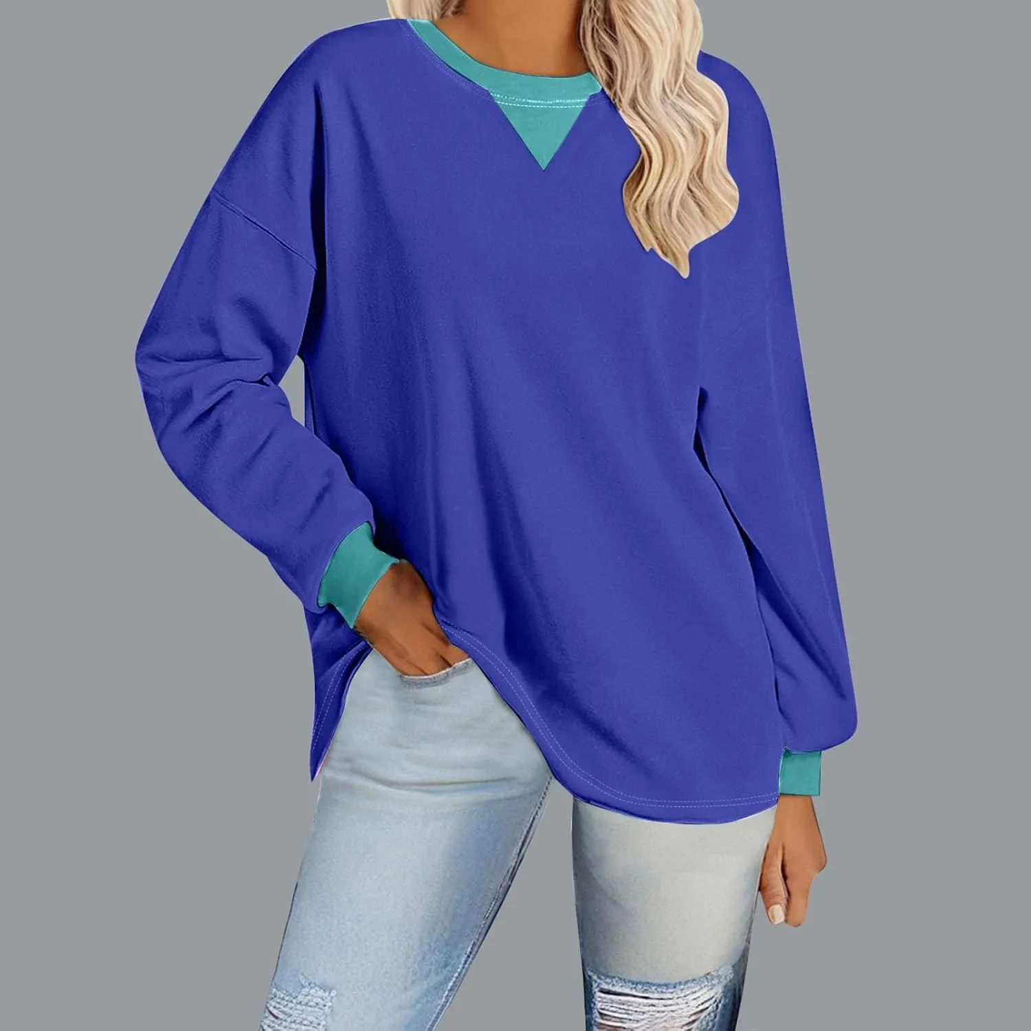 Sweatshirts for Women Oversized Loose Hoodie Long Sleeve Crew Neck Drop Shoulder Pullover Fall Womens Fashion Top