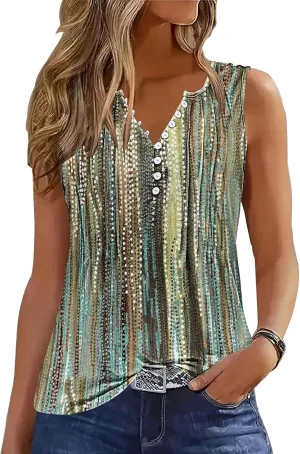 Tank Tops for Women 2025 Summer Top Pleated Shirts Dressy Casual Loose Fit V-Neck Button Down Sleeveless Tshirt Blouse