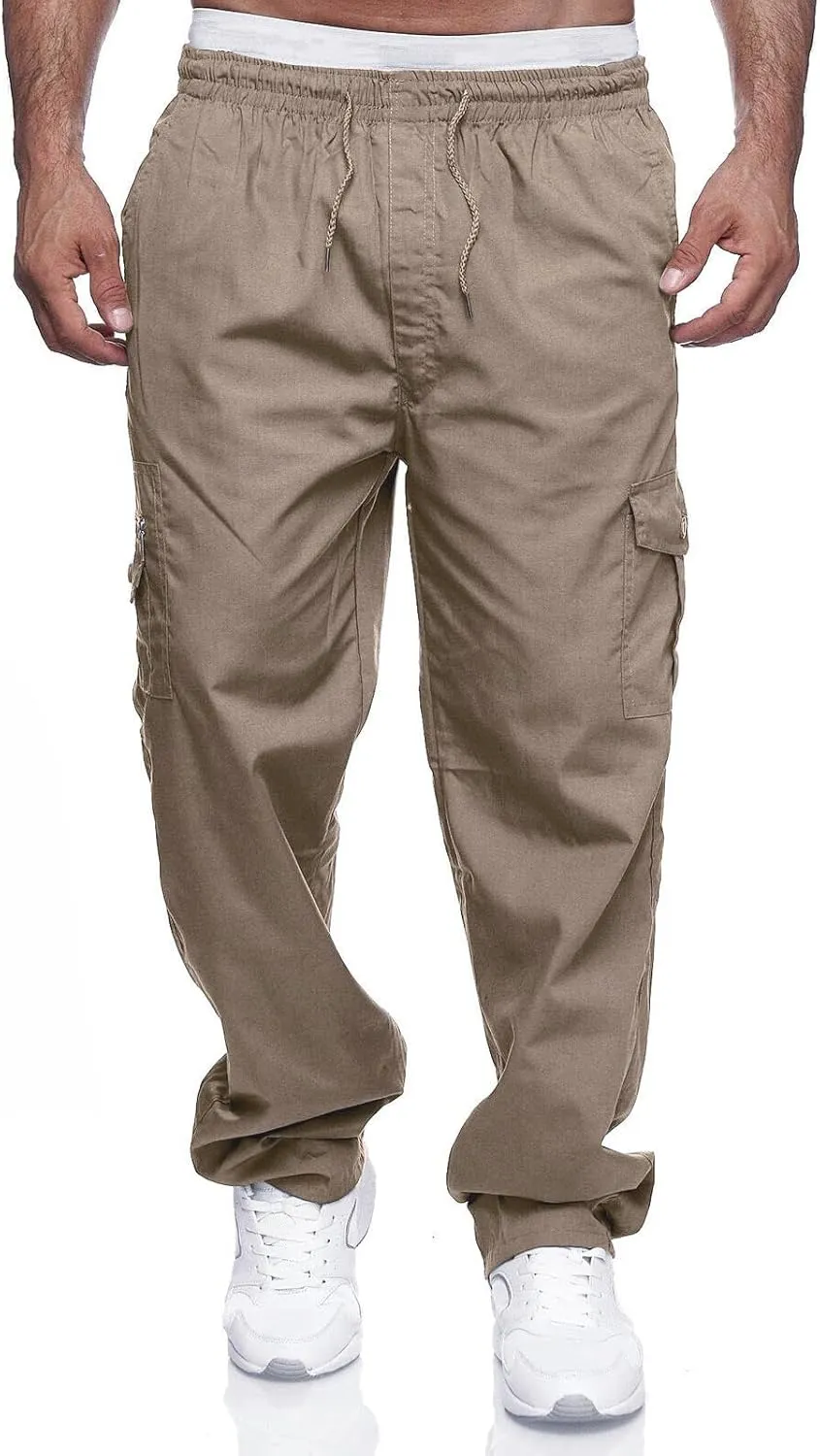 THWEI Mens Cargo Pants Casual Drawstring Athletic Jogger Sports Outdoor Trousers