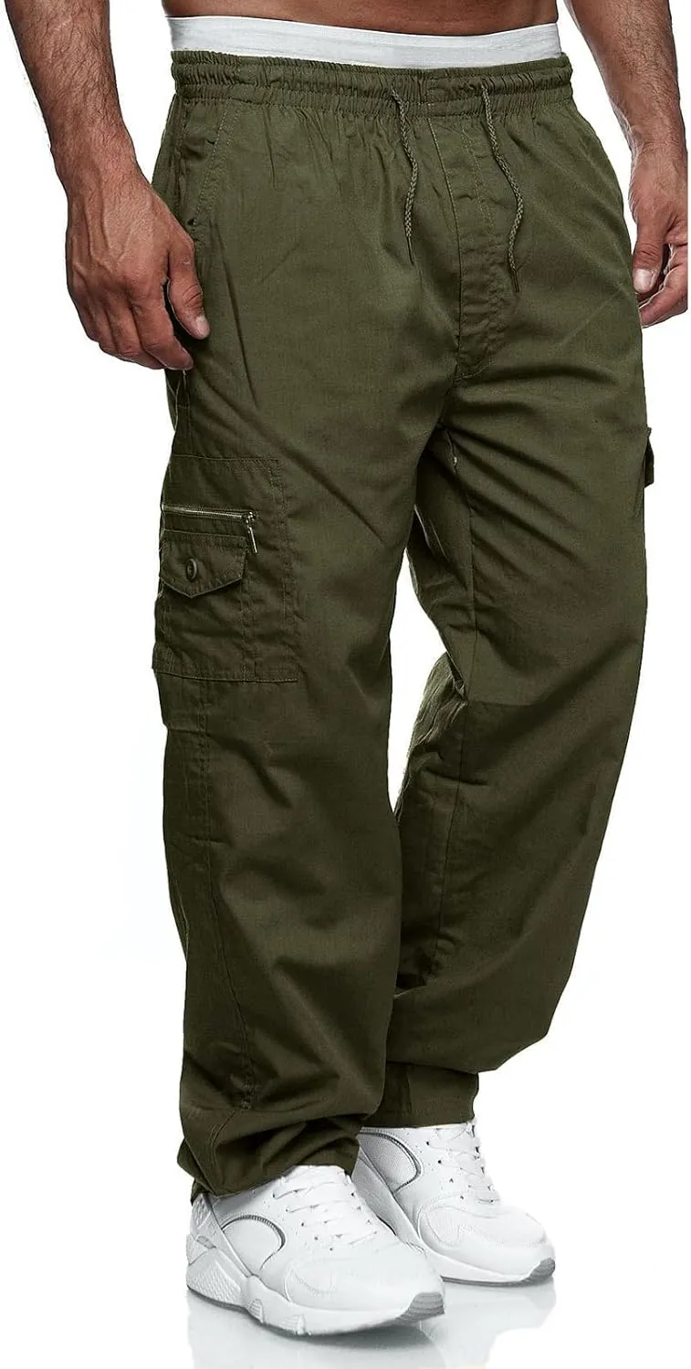 THWEI Mens Cargo Pants Casual Drawstring Athletic Jogger Sports Outdoor Trousers
