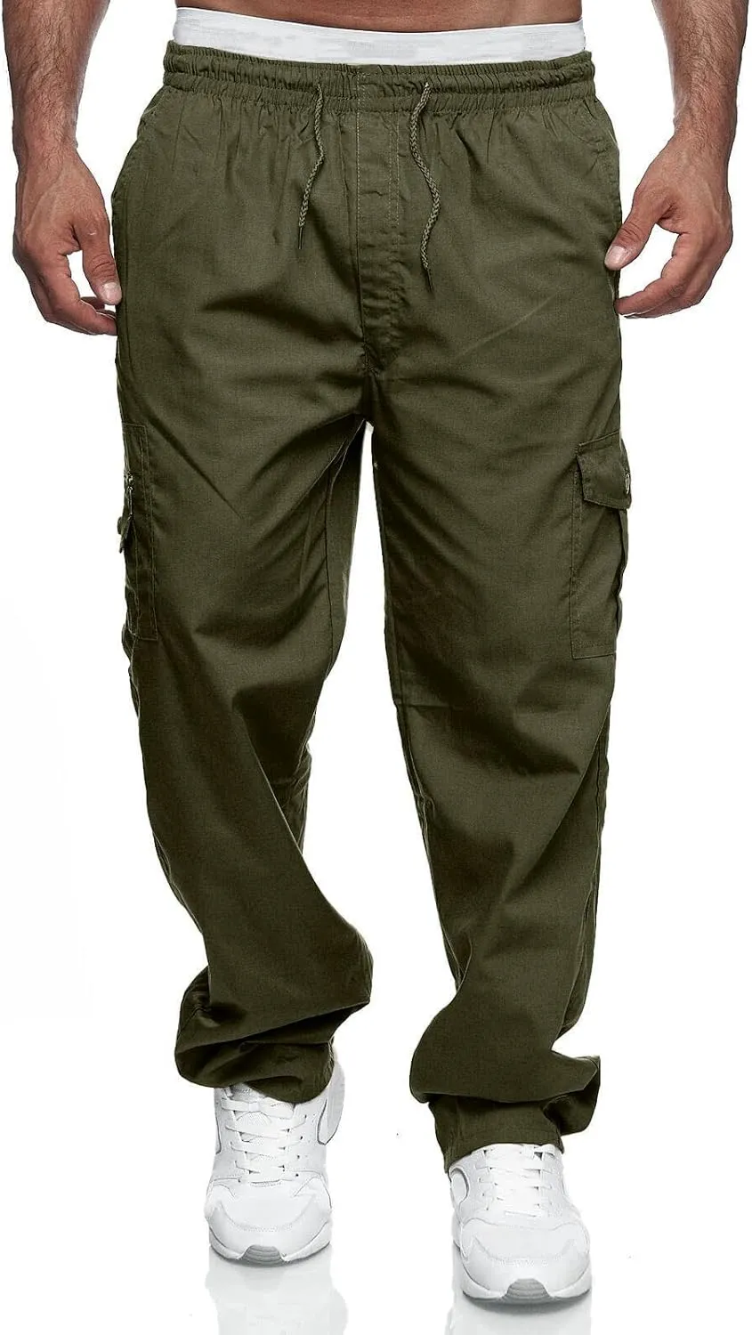 THWEI Mens Cargo Pants Casual Drawstring Athletic Jogger Sports Outdoor Trousers