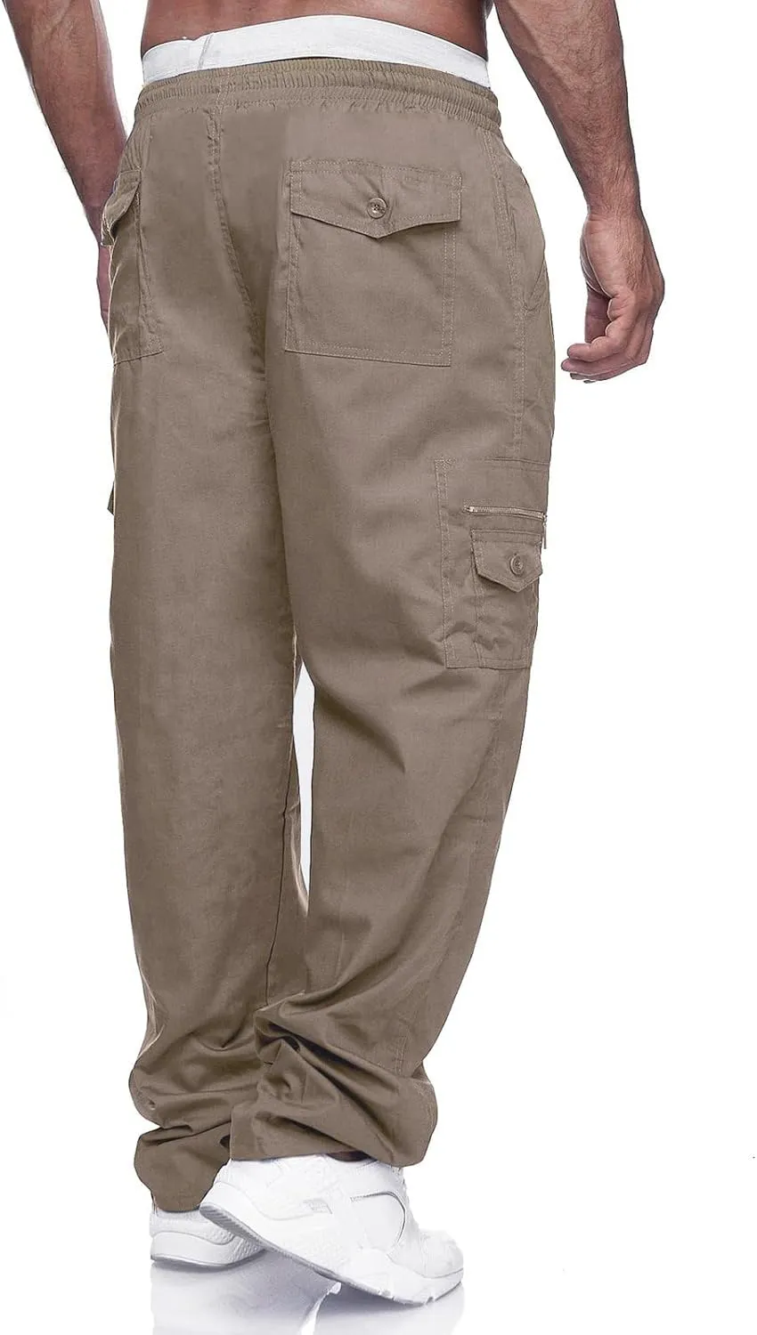 THWEI Mens Cargo Pants Casual Drawstring Athletic Jogger Sports Outdoor Trousers