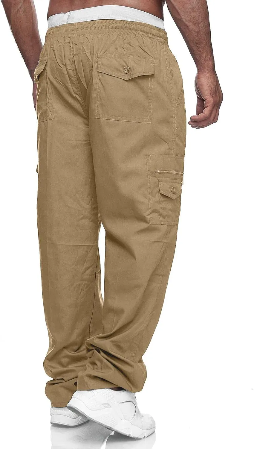 THWEI Mens Cargo Pants Casual Drawstring Athletic Jogger Sports Outdoor Trousers