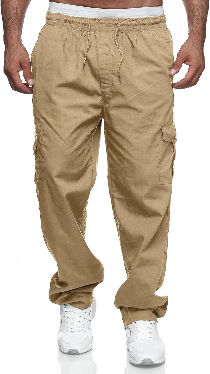THWEI Mens Cargo Pants Casual Drawstring Athletic Jogger Sports Outdoor Trousers