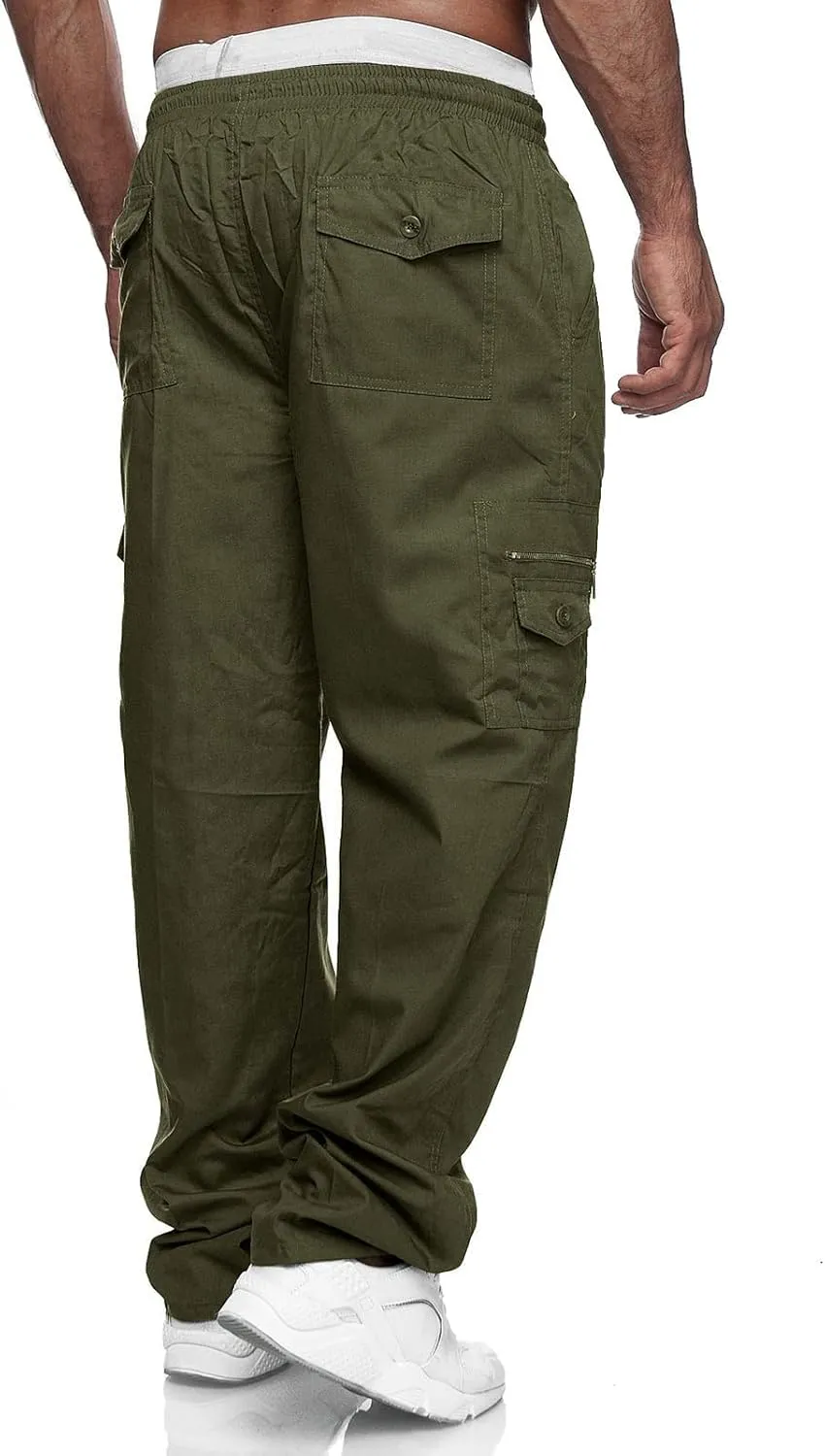 THWEI Mens Cargo Pants Casual Drawstring Athletic Jogger Sports Outdoor Trousers