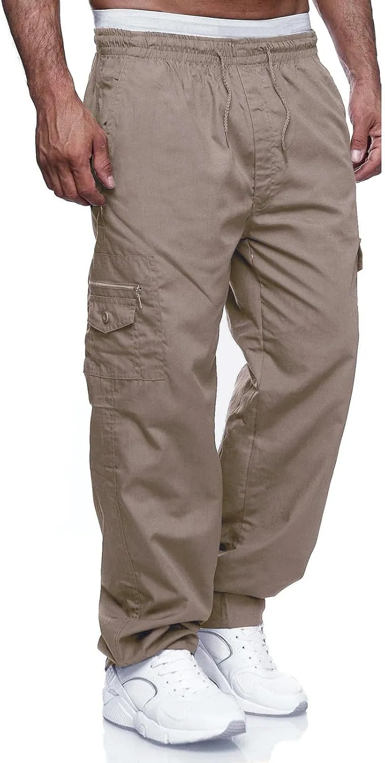 THWEI Mens Cargo Pants Casual Drawstring Athletic Jogger Sports Outdoor Trousers