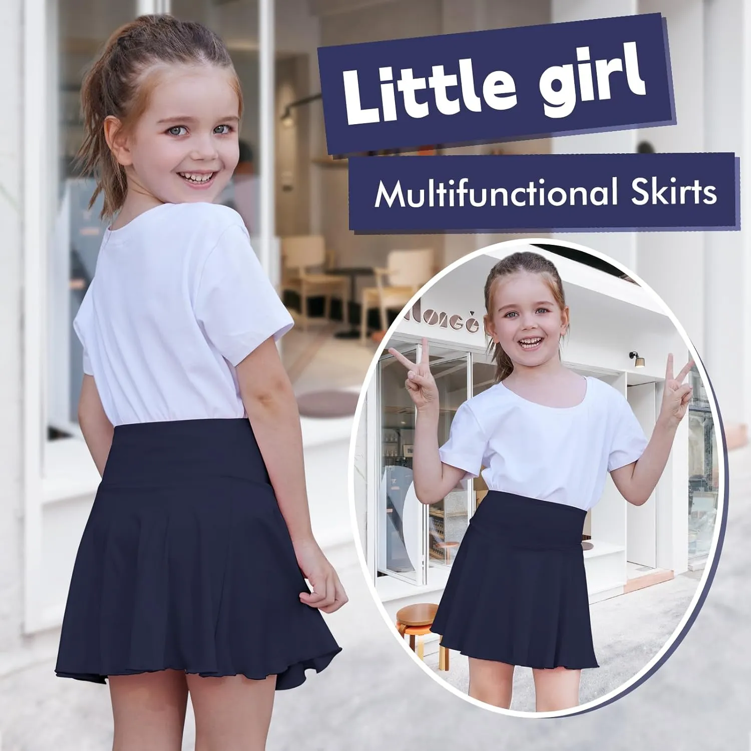 Toddler Baby Girl Skirts Flared Girls Mini Skorts Stretch Tennis Skater Uniform Athletic Skirts with Shorts Pockets