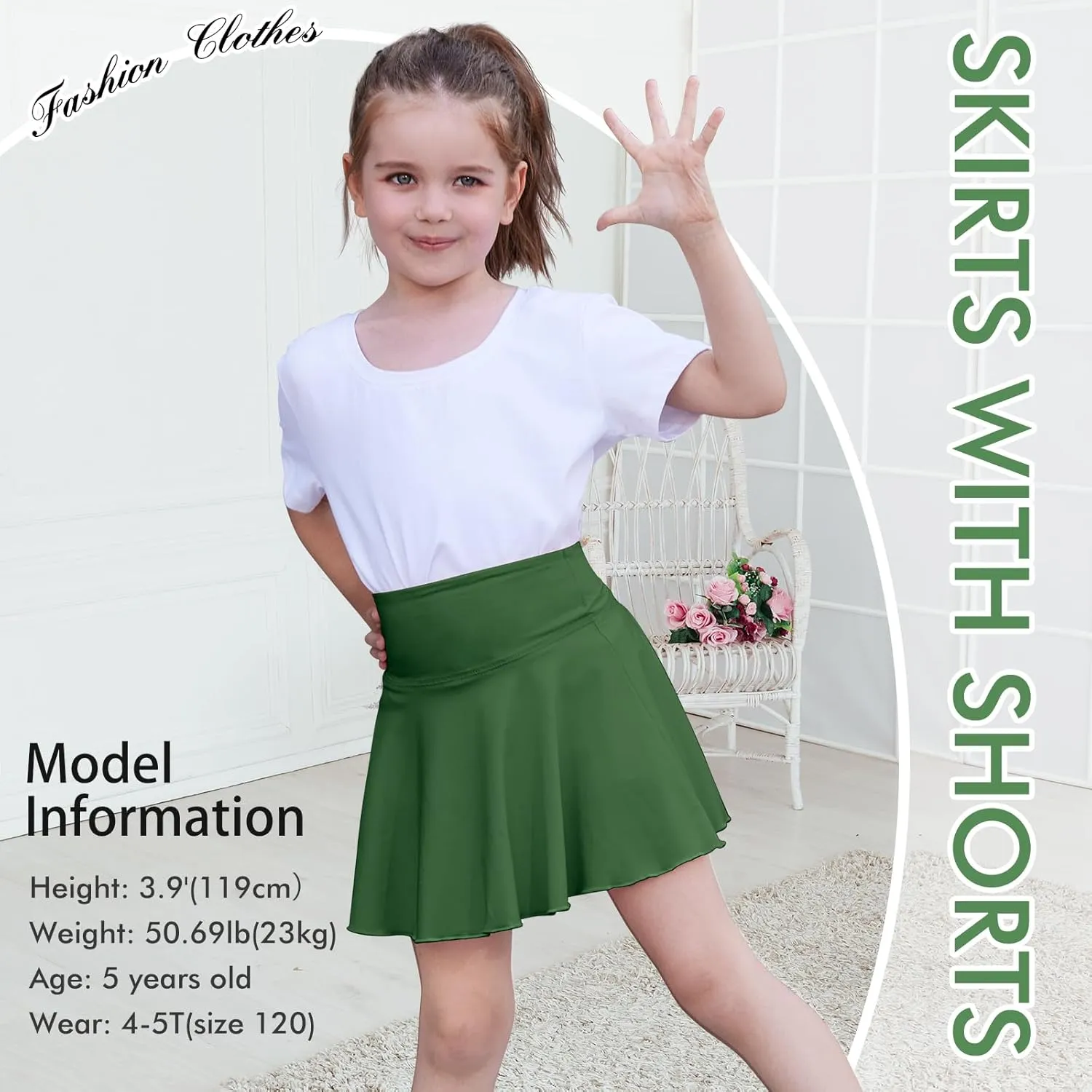 Toddler Baby Girl Skirts Flared Girls Mini Skorts Stretch Tennis Skater Uniform Athletic Skirts with Shorts Pockets