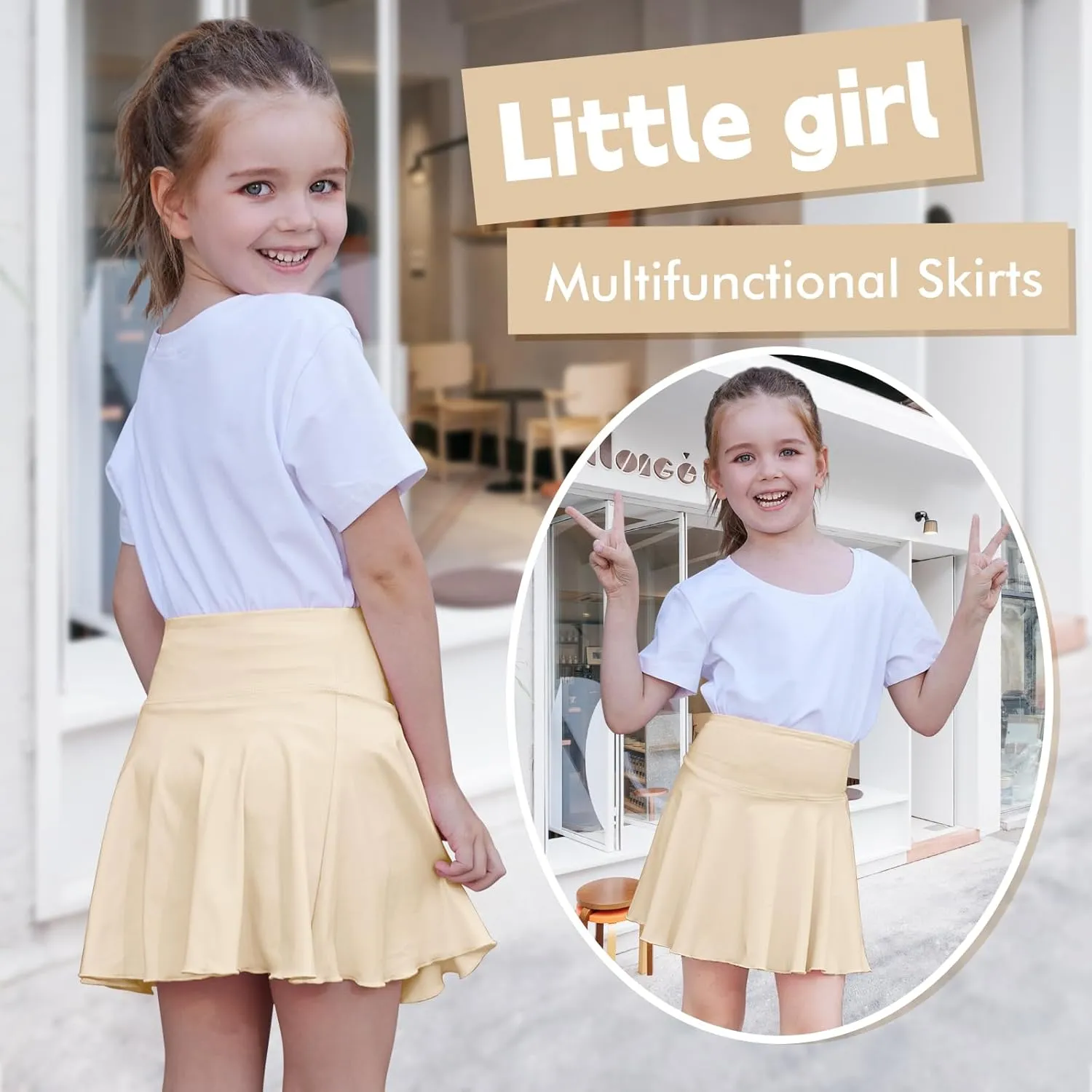 Toddler Baby Girl Skirts Flared Girls Mini Skorts Stretch Tennis Skater Uniform Athletic Skirts with Shorts Pockets