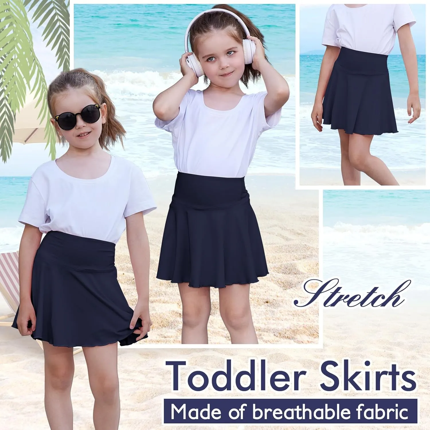 Toddler Baby Girl Skirts Flared Girls Mini Skorts Stretch Tennis Skater Uniform Athletic Skirts with Shorts Pockets