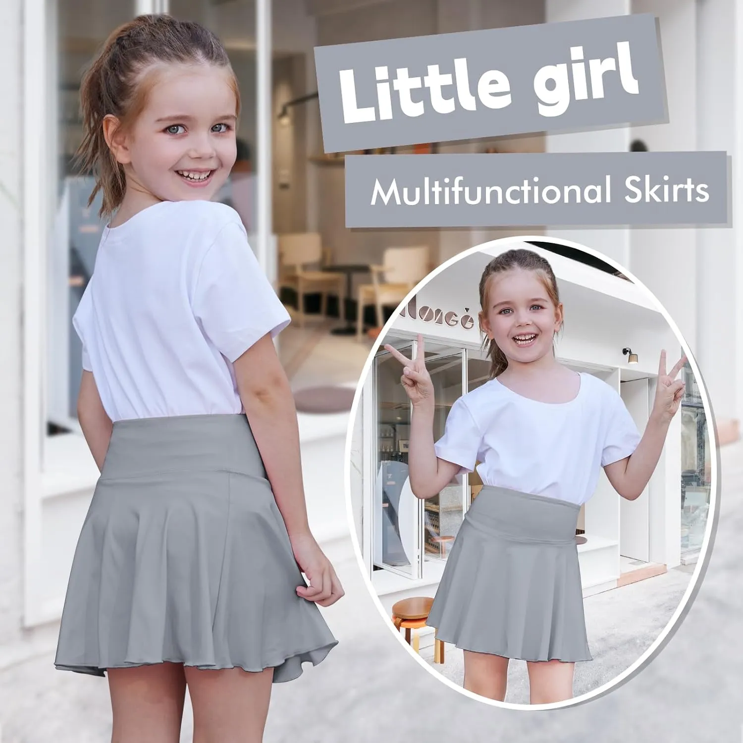 Toddler Baby Girl Skirts Flared Girls Mini Skorts Stretch Tennis Skater Uniform Athletic Skirts with Shorts Pockets