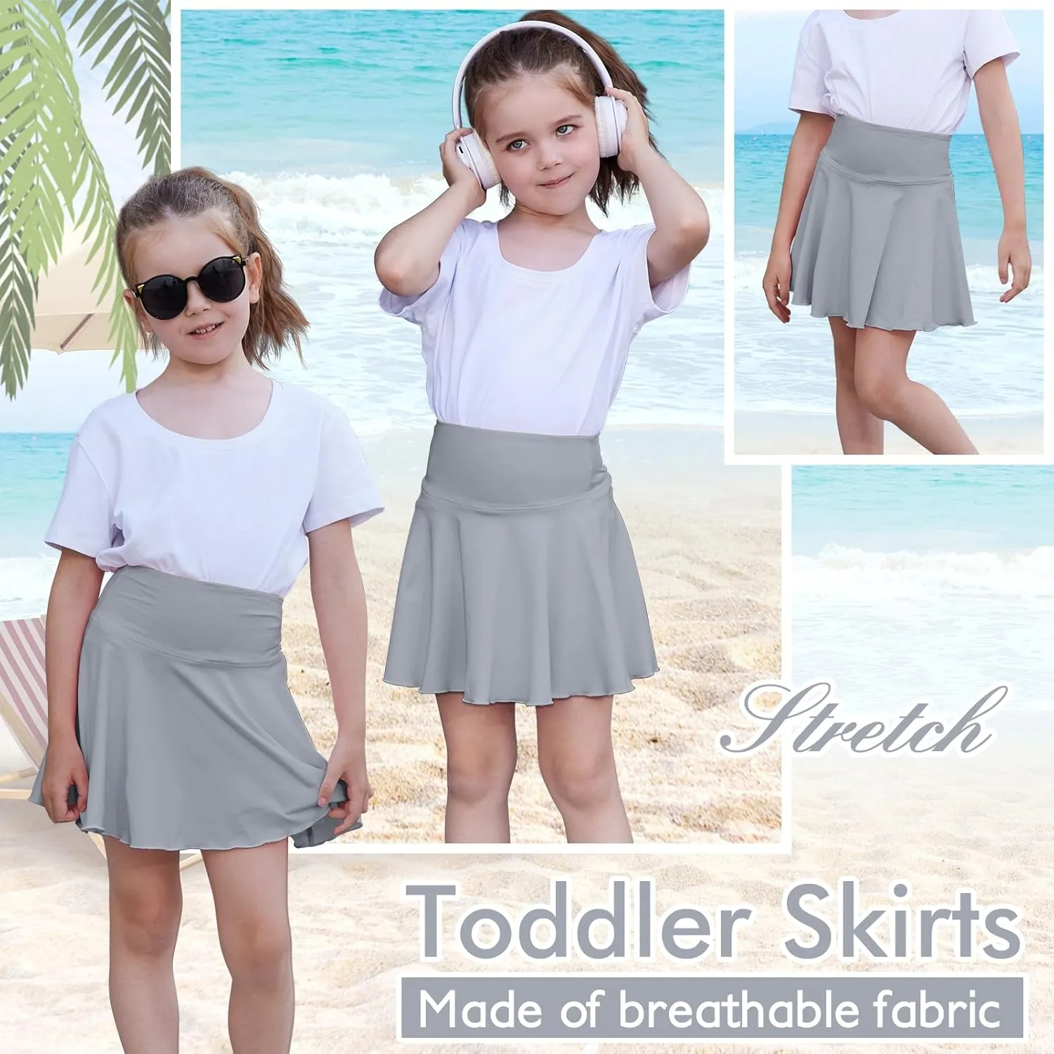 Toddler Baby Girl Skirts Flared Girls Mini Skorts Stretch Tennis Skater Uniform Athletic Skirts with Shorts Pockets