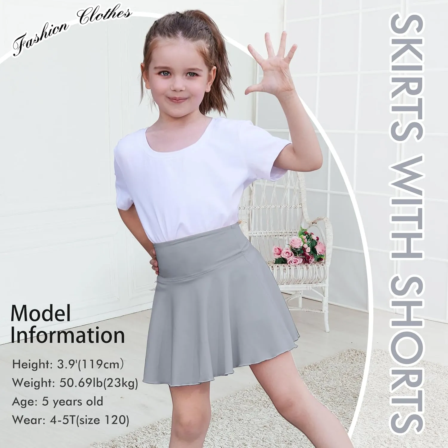 Toddler Baby Girl Skirts Flared Girls Mini Skorts Stretch Tennis Skater Uniform Athletic Skirts with Shorts Pockets