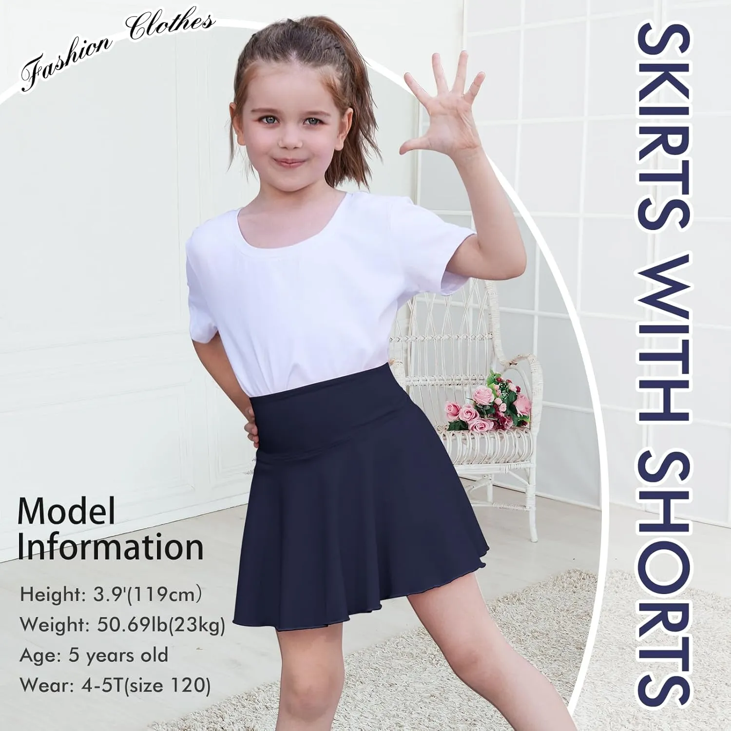Toddler Baby Girl Skirts Flared Girls Mini Skorts Stretch Tennis Skater Uniform Athletic Skirts with Shorts Pockets