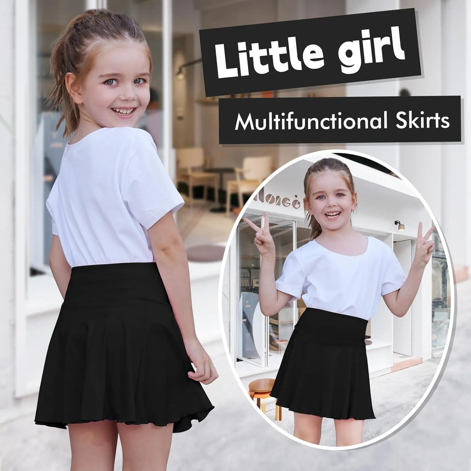Toddler Baby Girl Skirts Flared Girls Mini Skorts Stretch Tennis Skater Uniform Athletic Skirts with Shorts Pockets