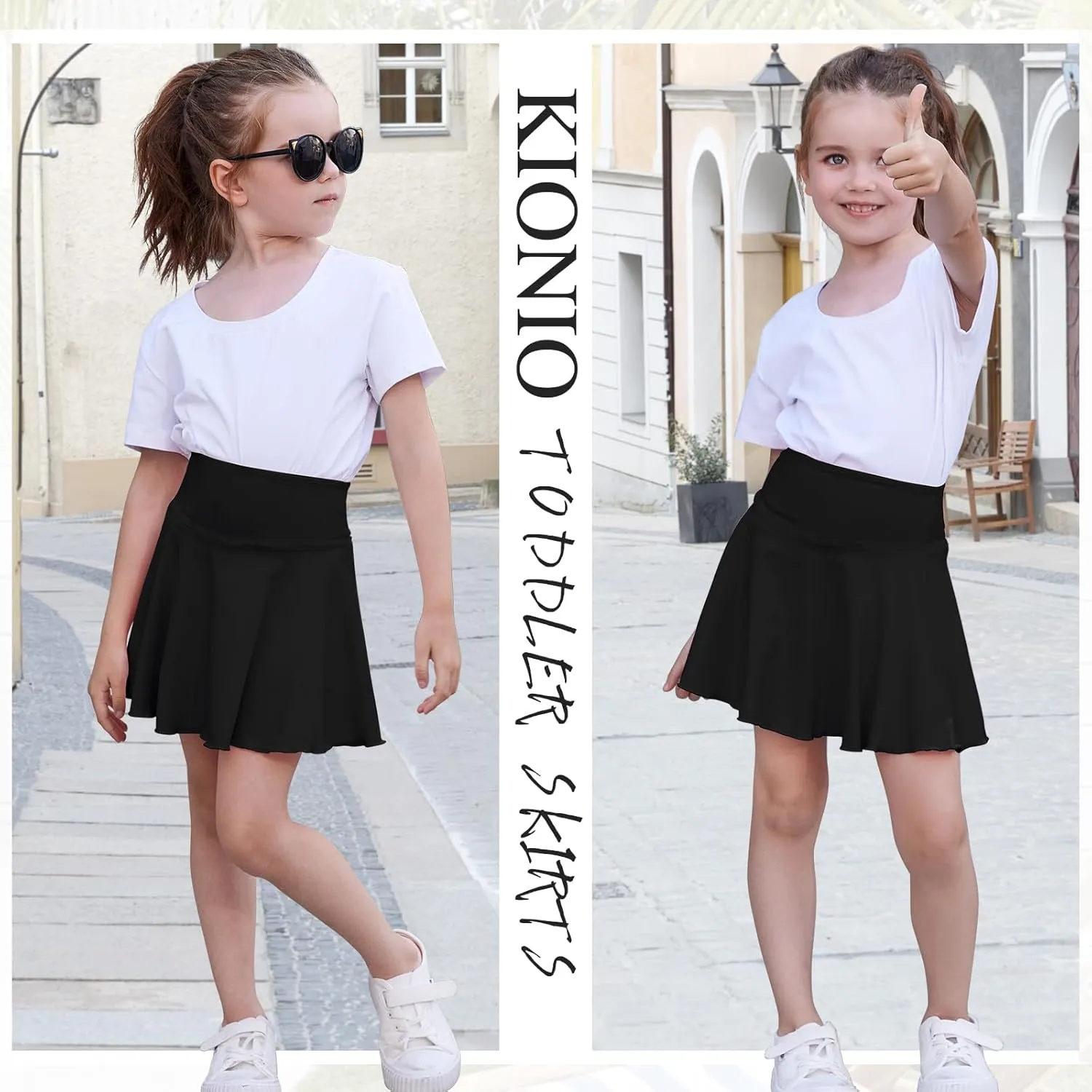 Toddler Baby Girl Skirts Flared Girls Mini Skorts Stretch Tennis Skater Uniform Athletic Skirts with Shorts Pockets