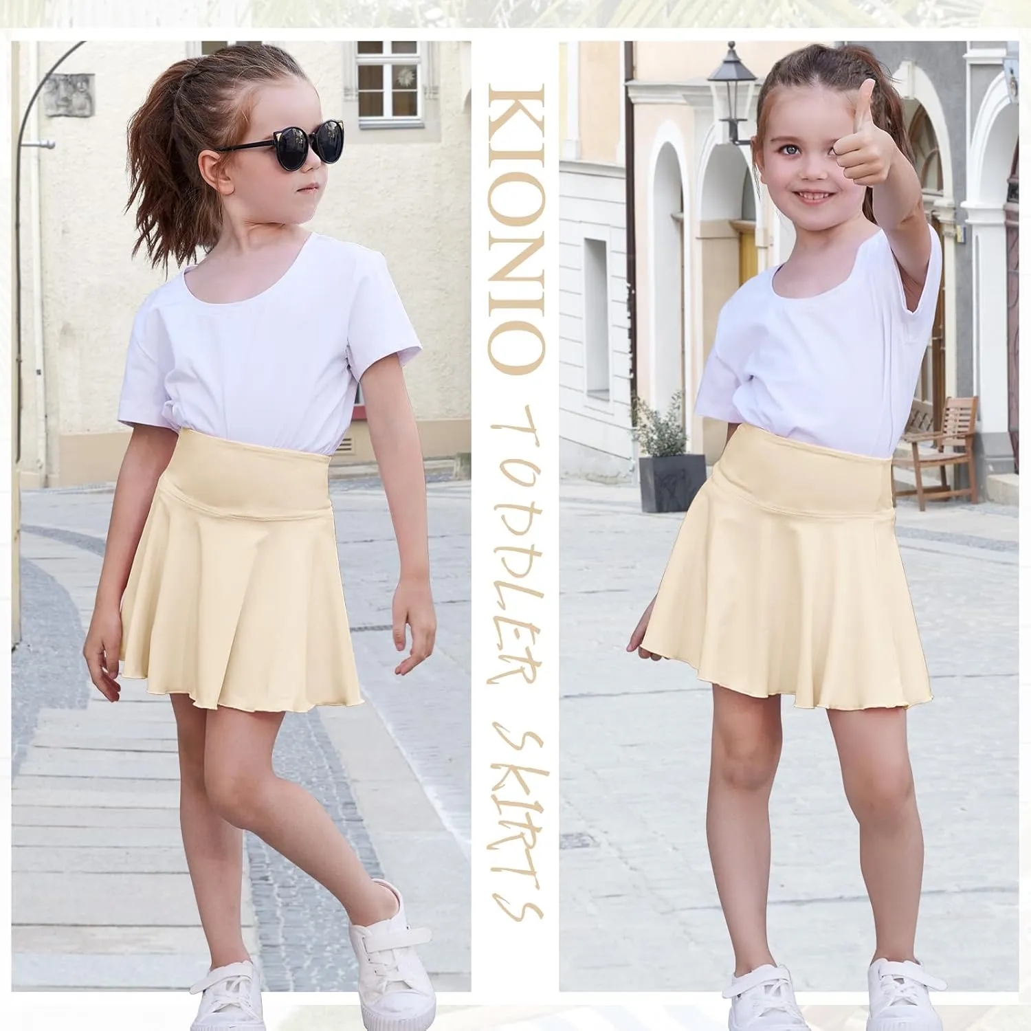 Toddler Baby Girl Skirts Flared Girls Mini Skorts Stretch Tennis Skater Uniform Athletic Skirts with Shorts Pockets