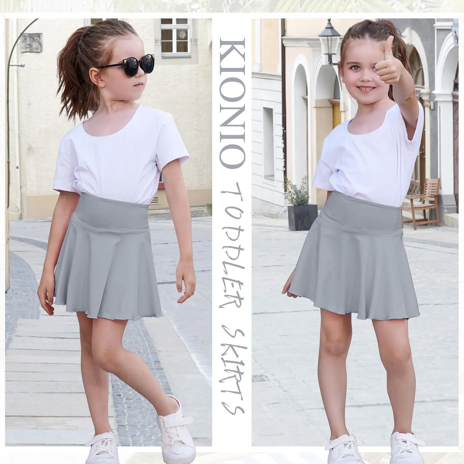 Toddler Baby Girl Skirts Flared Girls Mini Skorts Stretch Tennis Skater Uniform Athletic Skirts with Shorts Pockets