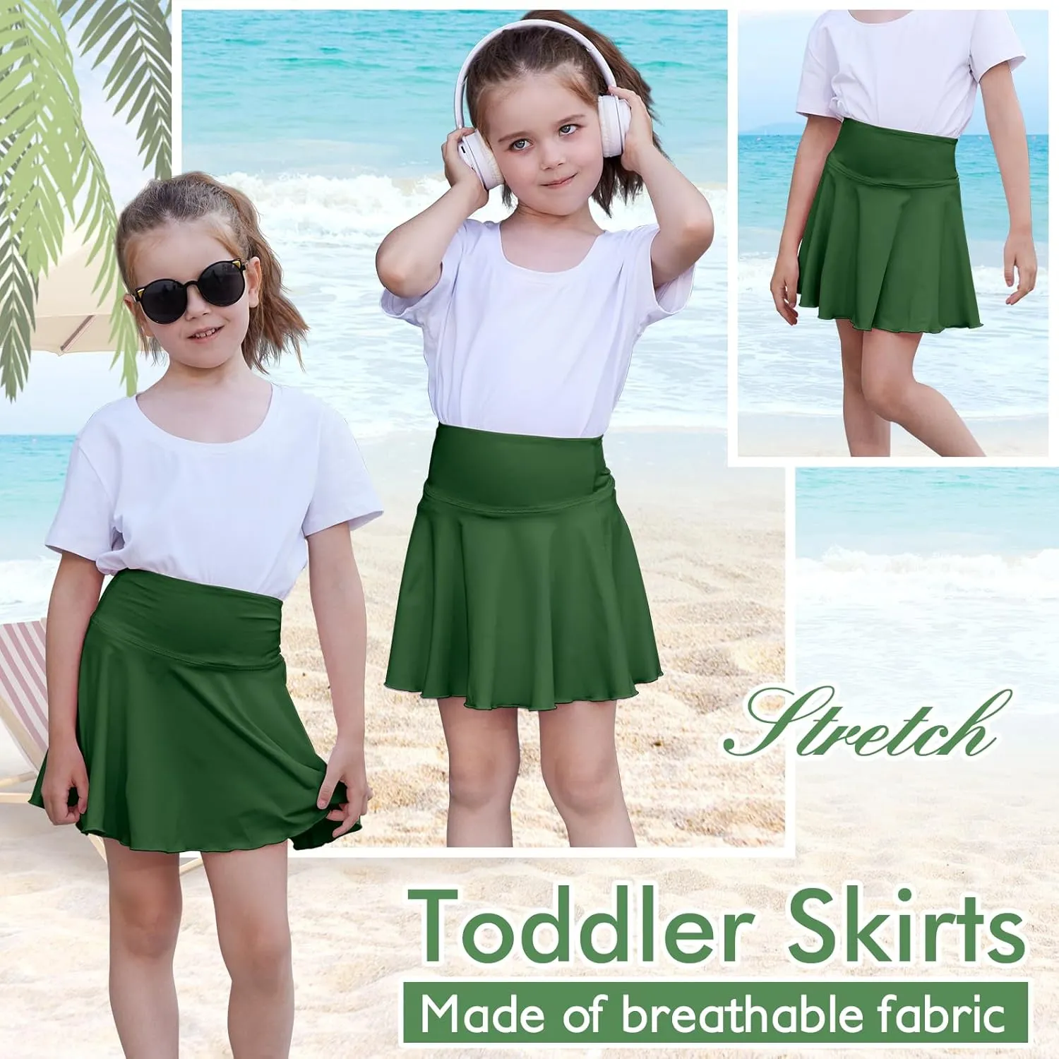 Toddler Baby Girl Skirts Flared Girls Mini Skorts Stretch Tennis Skater Uniform Athletic Skirts with Shorts Pockets