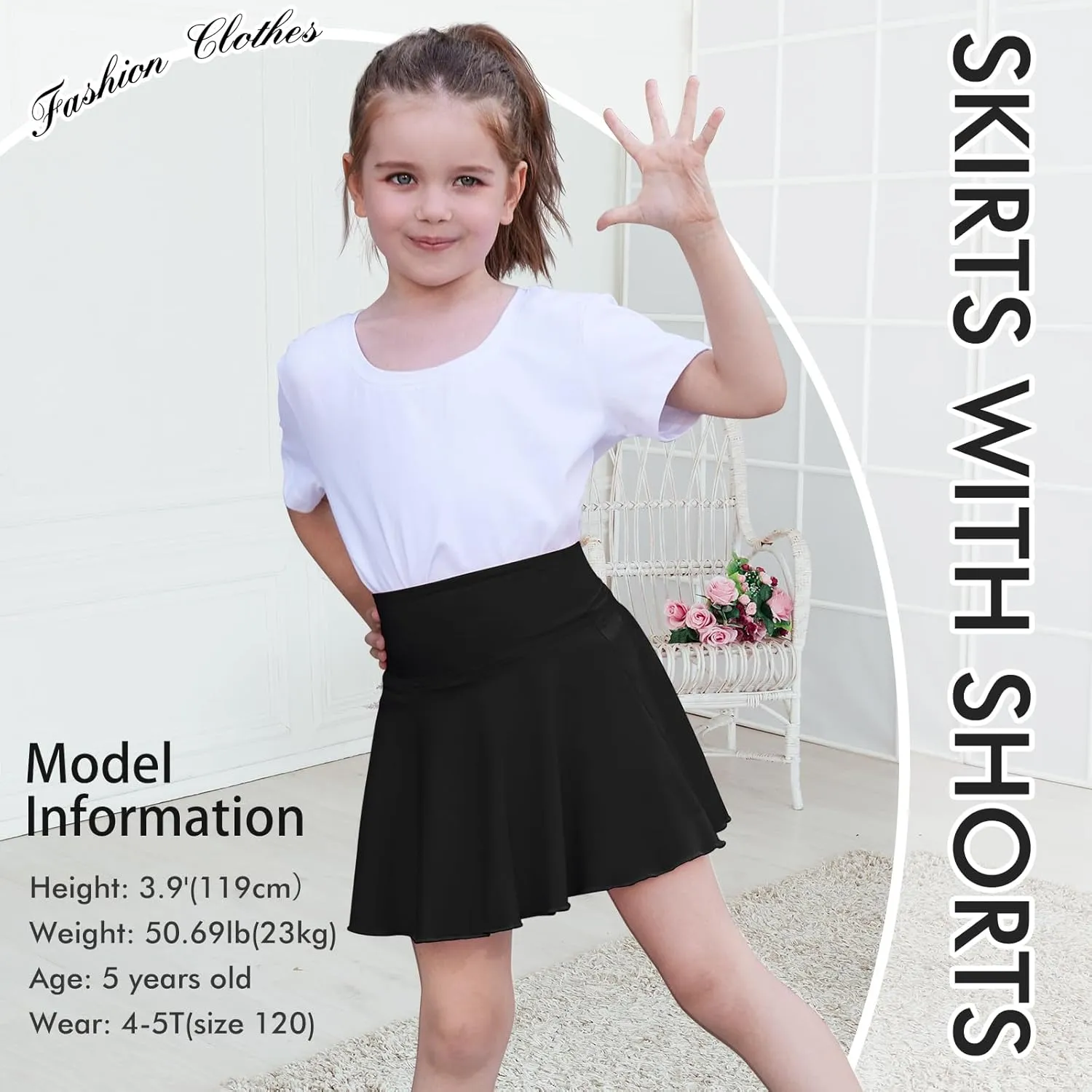 Toddler Baby Girl Skirts Flared Girls Mini Skorts Stretch Tennis Skater Uniform Athletic Skirts with Shorts Pockets