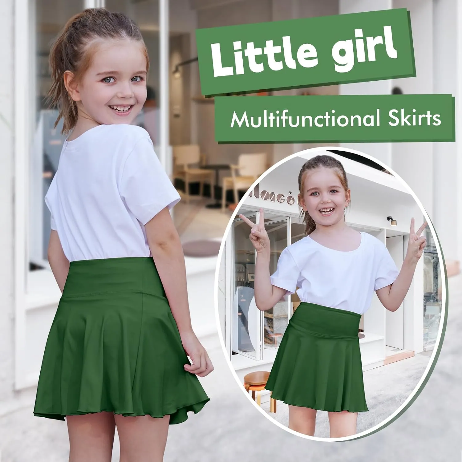 Toddler Baby Girl Skirts Flared Girls Mini Skorts Stretch Tennis Skater Uniform Athletic Skirts with Shorts Pockets