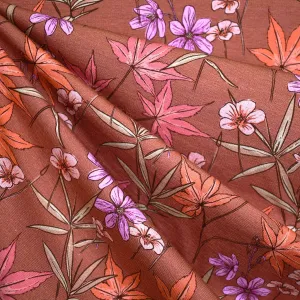 Tossed Maple Leaves Cotton Modal French Terry Terracotta
