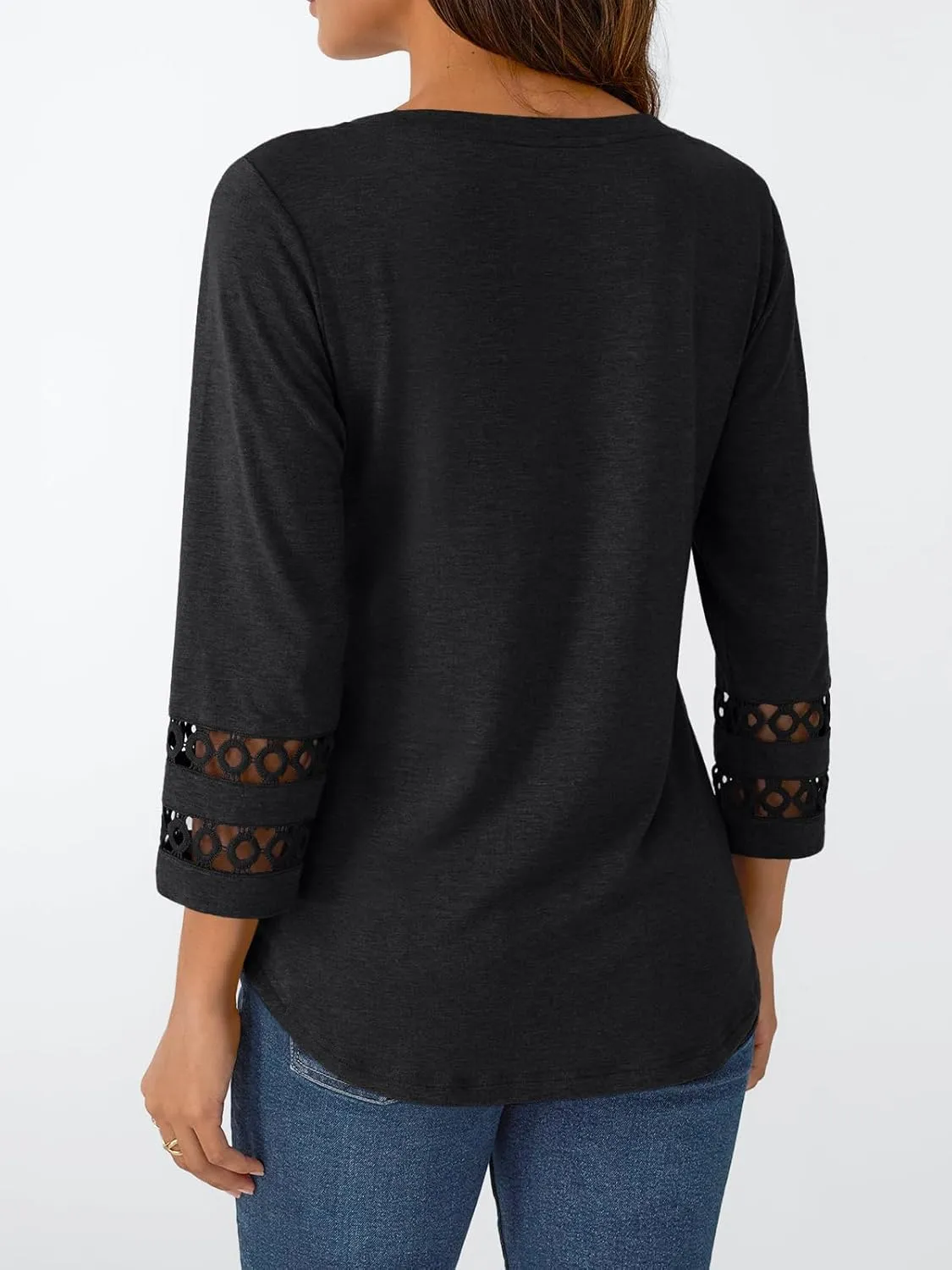 Trendy Queen 3/4 Length Sleeve Womens Tops V Neck Lace Tunic Dressy Casual Business Ladies Fashion Outfits 2025