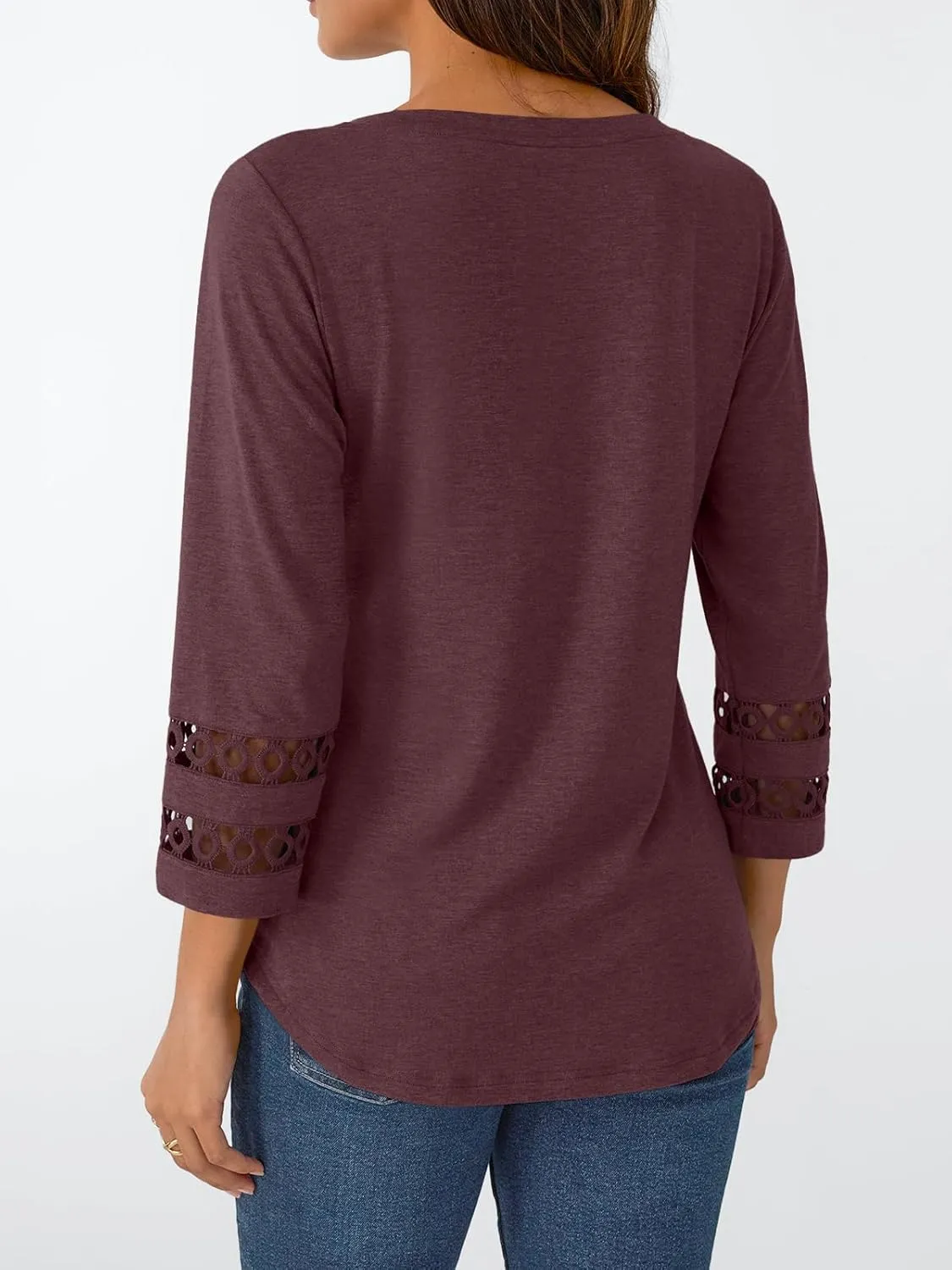 Trendy Queen 3/4 Length Sleeve Womens Tops V Neck Lace Tunic Dressy Casual Business Ladies Fashion Outfits 2025