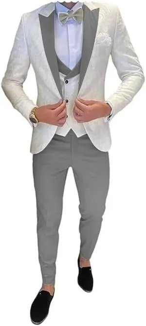 Tuxedo for Mens Slim Fit Jacquard 3 Piece Men Wedding Suit Blazer Vest Pants Men Tuxedo Suit