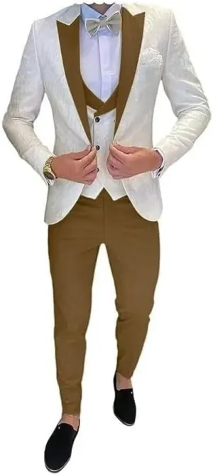 Tuxedo for Mens Slim Fit Jacquard 3 Piece Men Wedding Suit Blazer Vest Pants Men Tuxedo Suit