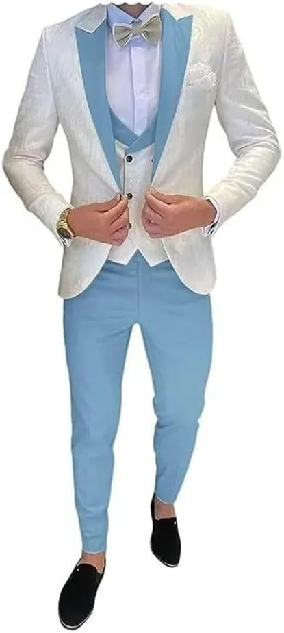 Tuxedo for Mens Slim Fit Jacquard 3 Piece Men Wedding Suit Blazer Vest Pants Men Tuxedo Suit