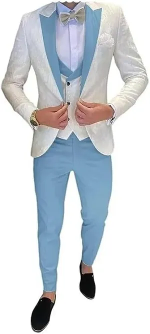 Tuxedo for Mens Slim Fit Jacquard 3 Piece Men Wedding Suit Blazer Vest Pants Men Tuxedo Suit