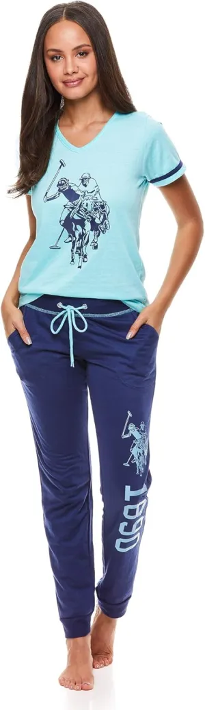 U.S. Polo Assn. Womens Pajama Set - Short Sleeve Shirt and Pajama Pants Sleepwear and Lounge Sets for Women