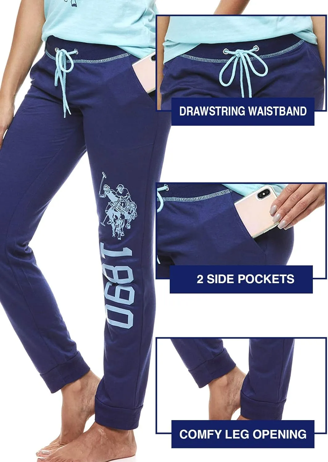 U.S. Polo Assn. Womens Pajama Set - Short Sleeve Shirt and Pajama Pants Sleepwear and Lounge Sets for Women