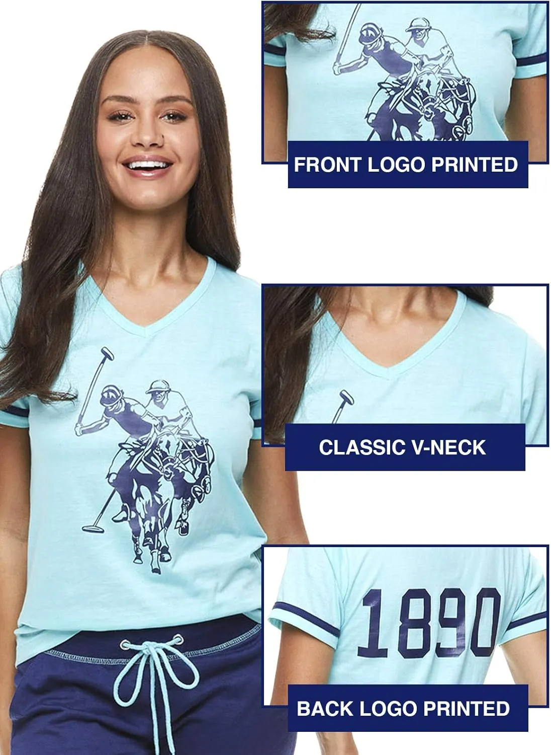 U.S. Polo Assn. Womens Pajama Set - Short Sleeve Shirt and Pajama Pants Sleepwear and Lounge Sets for Women