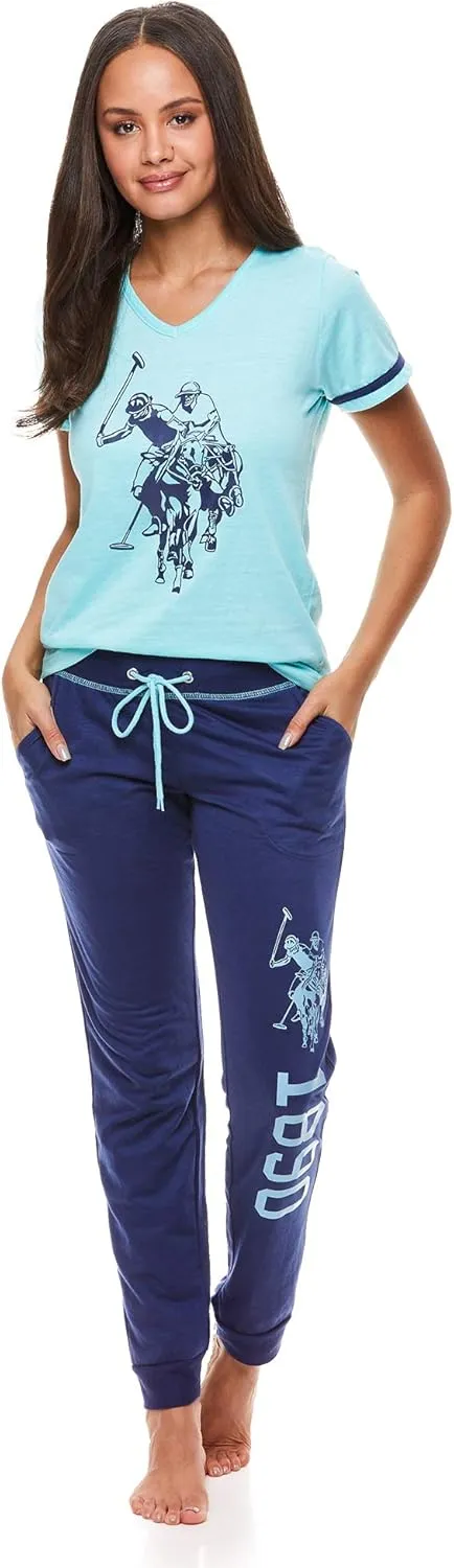 U.S. Polo Assn. Womens Pajama Set - Short Sleeve Shirt and Pajama Pants Sleepwear and Lounge Sets for Women