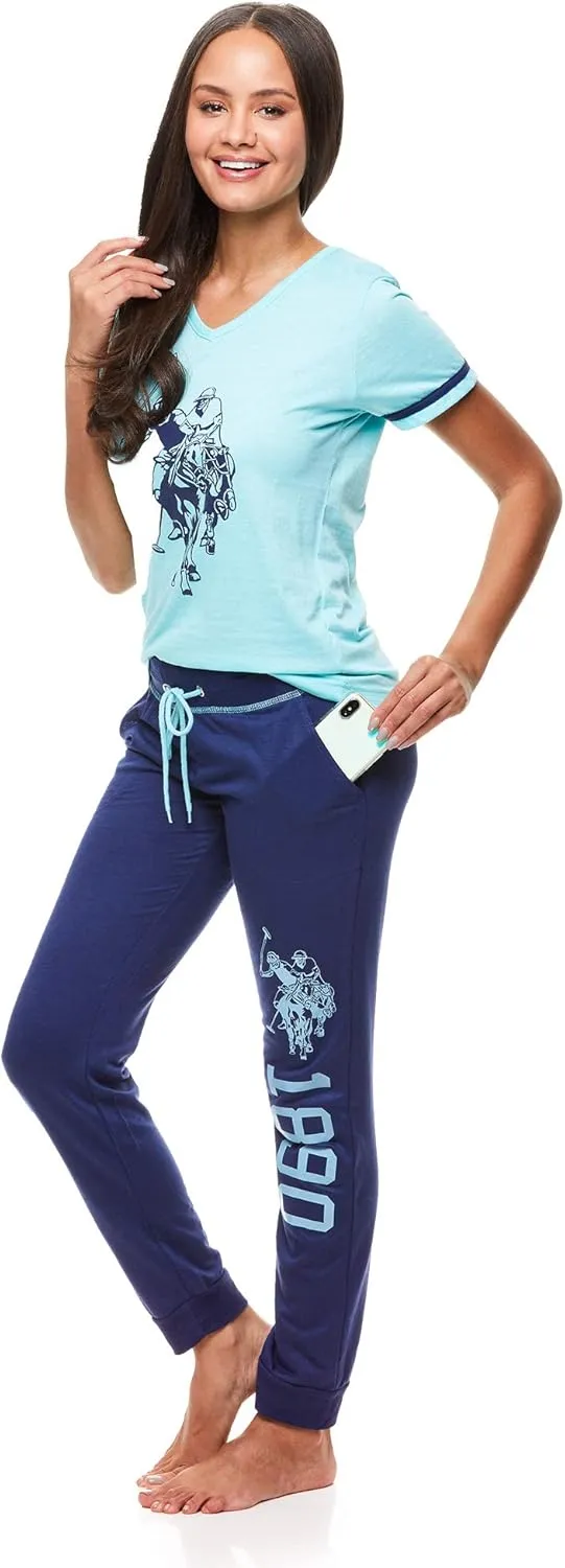 U.S. Polo Assn. Womens Pajama Set - Short Sleeve Shirt and Pajama Pants Sleepwear and Lounge Sets for Women