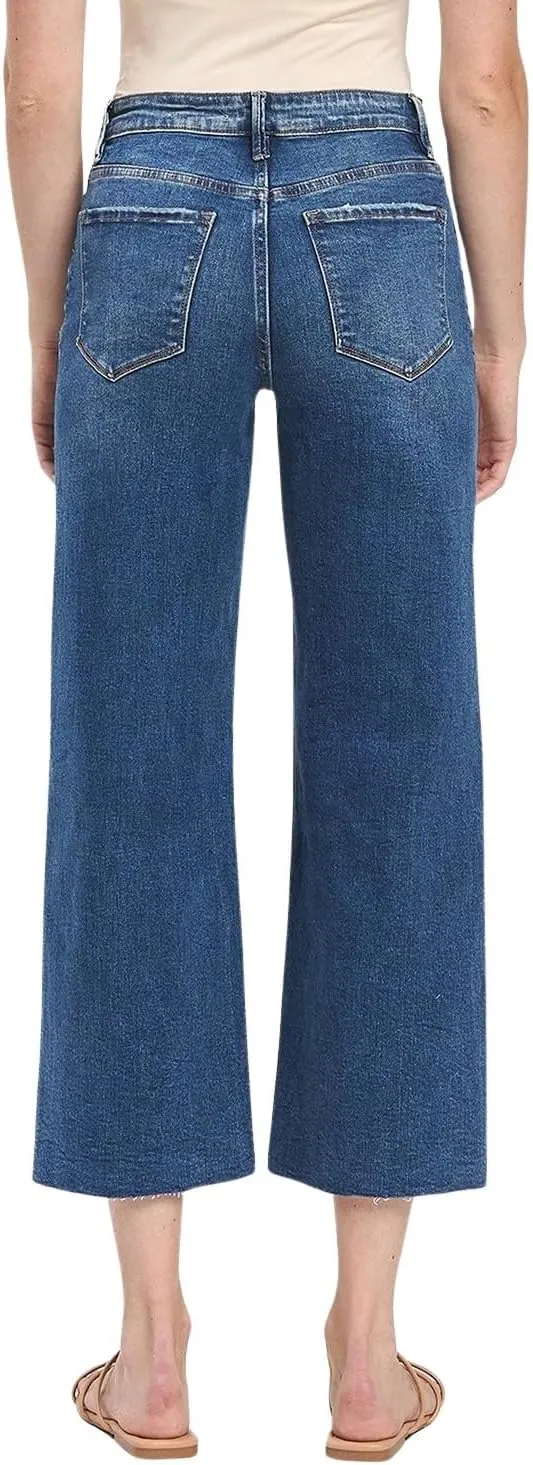 VERVET Women's High-Rise Raw Hem Cropped Wide Leg Jeans