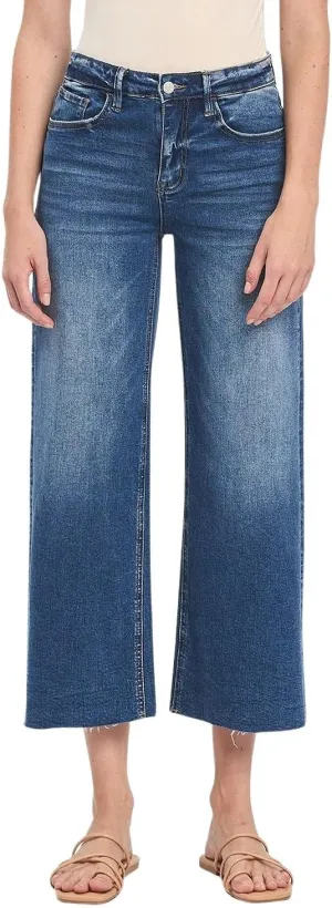 VERVET Women's High-Rise Raw Hem Cropped Wide Leg Jeans