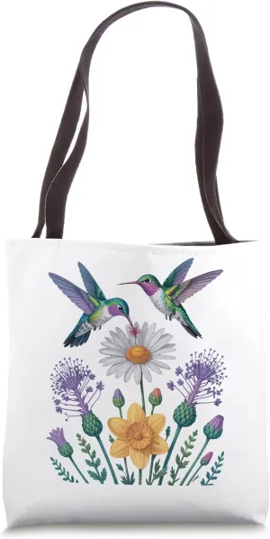 Vintage Floral Hummingbird Beautiful Bird Design Tote Bag