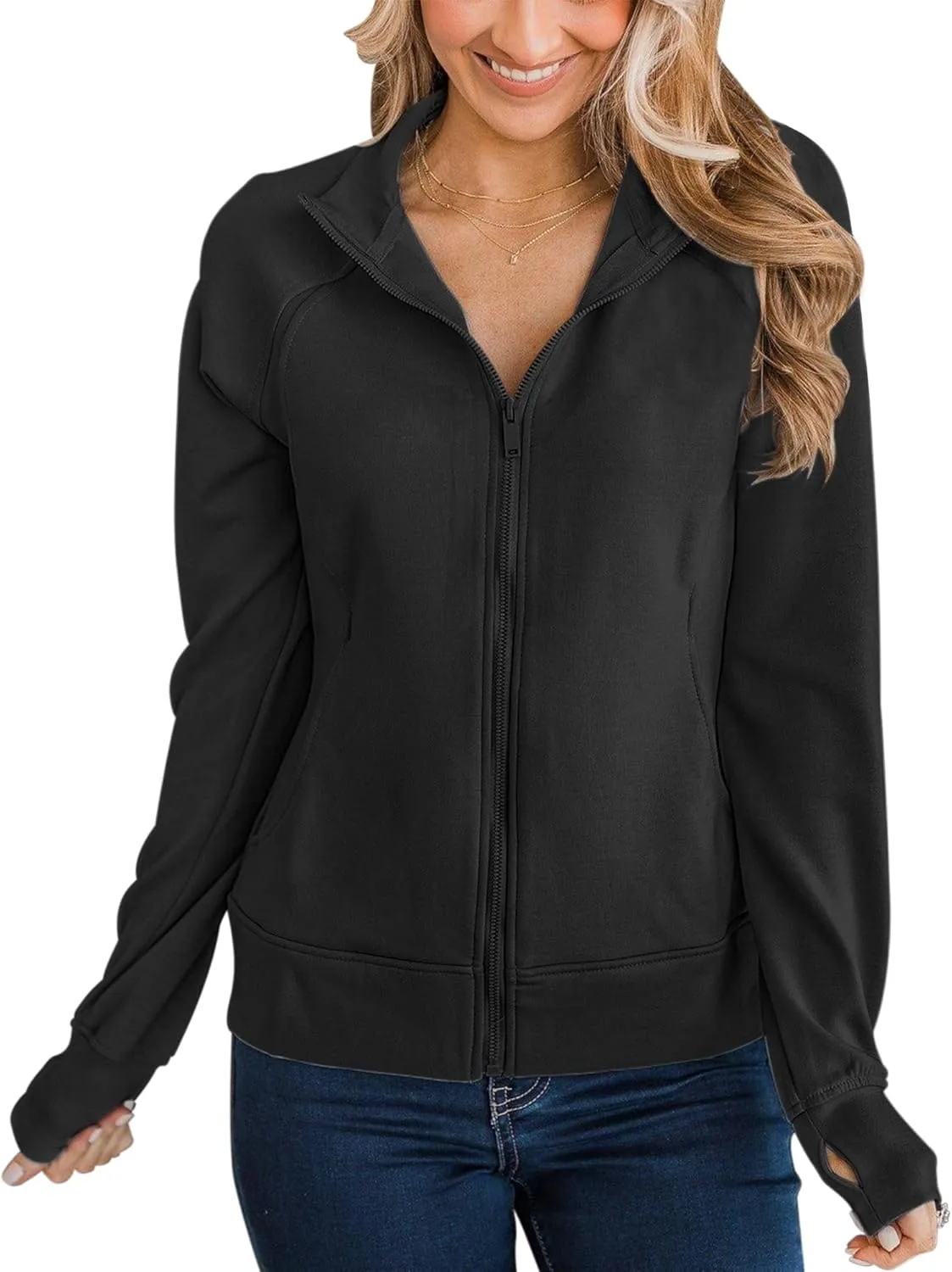 Vivitulip Womens Full Zip Up Athletic Jacket Long Sleeve Lightweight Pocketed Workout Coat Tops with Thumb Holes