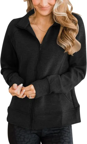Vivitulip Womens Full Zip Up Athletic Jacket Long Sleeve Lightweight Pocketed Workout Coat Tops with Thumb Holes