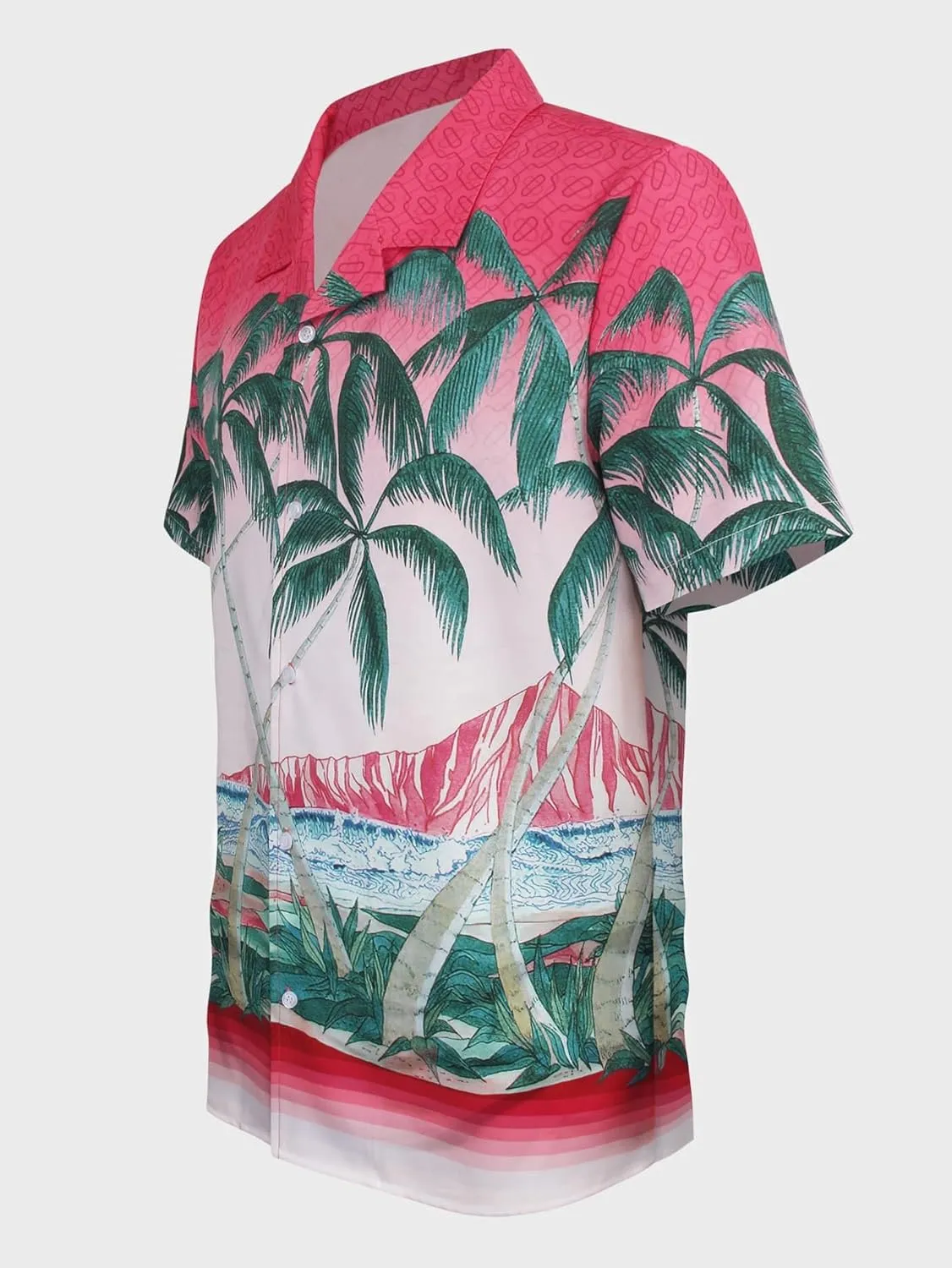 WDIRARA Men's Button Up Short Sleeve Cat Print Beachwear Striped Pocket Hawaiian Shirt Casual Collar Top
